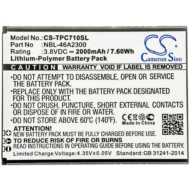 Li-Polymer Battery fits Tp-link, neffos c7a, tp705a 3.8V, 2000mAh Mobile & SmartPhone Cameron Sino Technology Limited