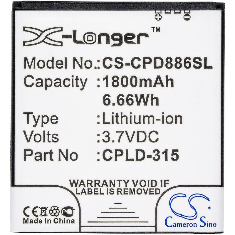 Li-ion Battery fits Vodafone, 889n, smart 4, smart 4 turbo 3.7V, 1800mAh Communications Cameron Sino Technology Limited (Suspended)