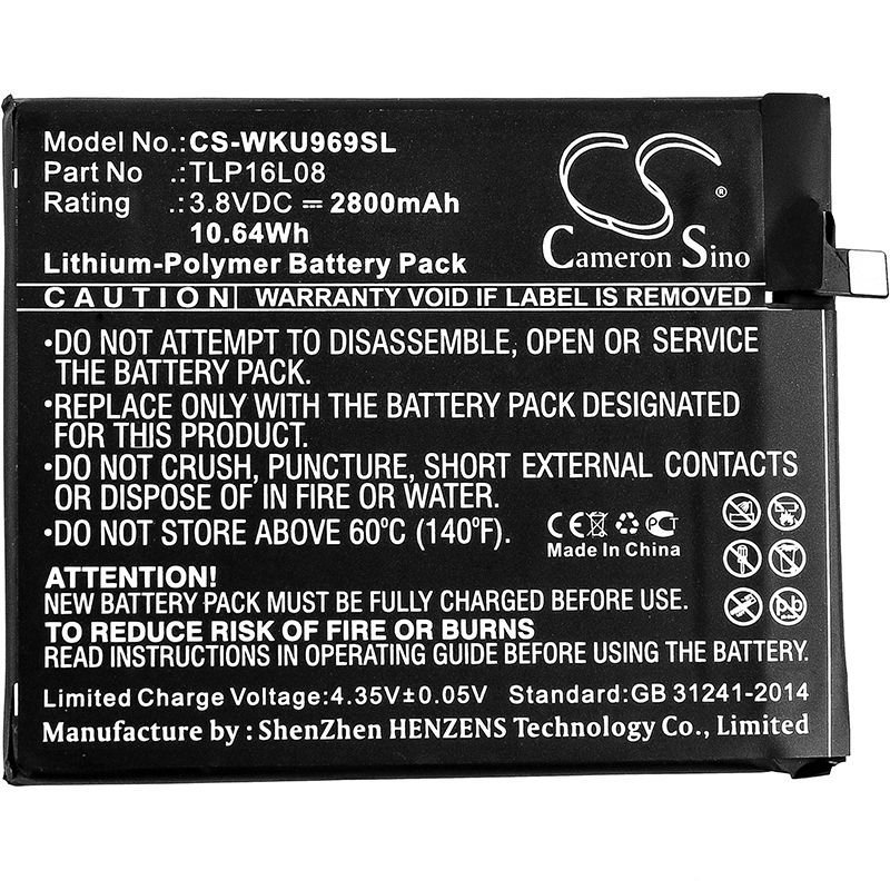 Li-Polymer Battery fits Wiko,9692, u feel prime 3.8V, 2800mAh Mobile & SmartPhone Cameron Sino Technology Limited
