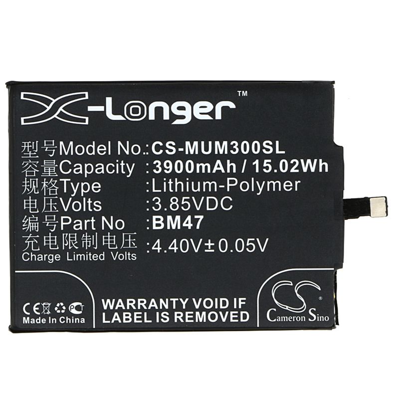 Li-Polymer Battery fits Xiaomi,3, 3s, 3x 3.85V, 3900mAh Mobile & SmartPhone Cameron Sino Technology Limited