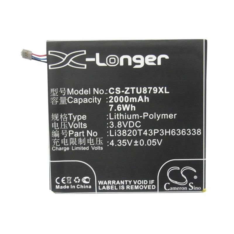 Li-Polymer Battery fits Zte, a75, blade l2, u879 3.8V, 2000mAh Mobile & SmartPhone Cameron Sino Technology Limited