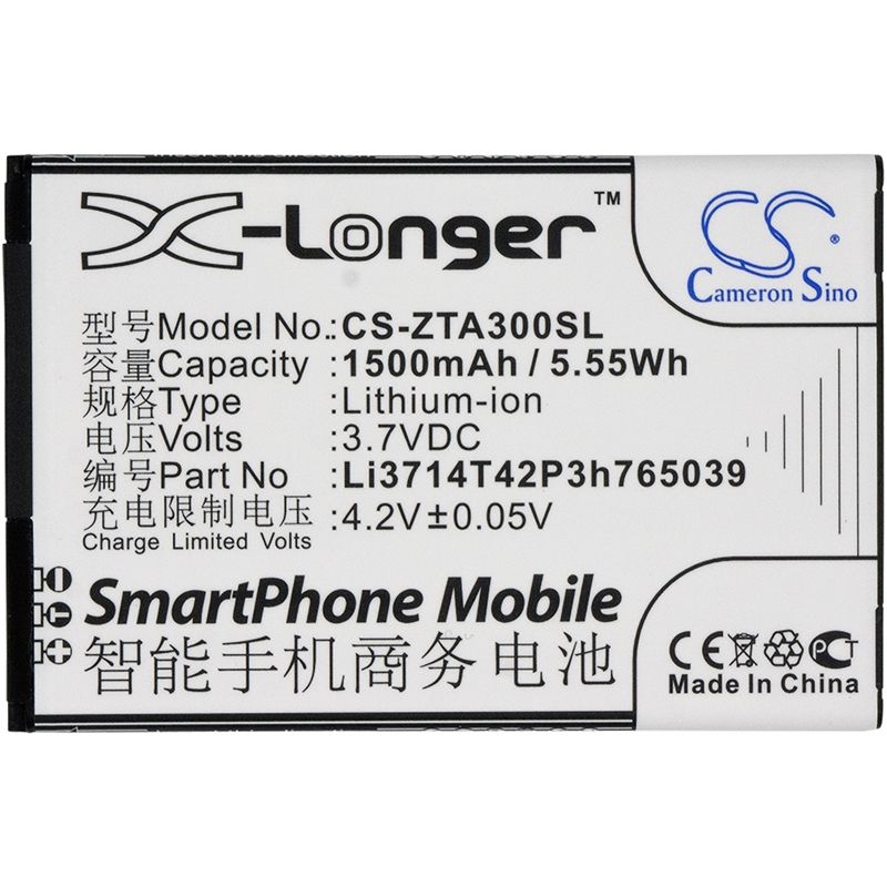 Li-ion Battery fits Zte, af3, af5, blade a3 3.7V, 1500mAh Mobile & SmartPhone Cameron Sino Technology Limited