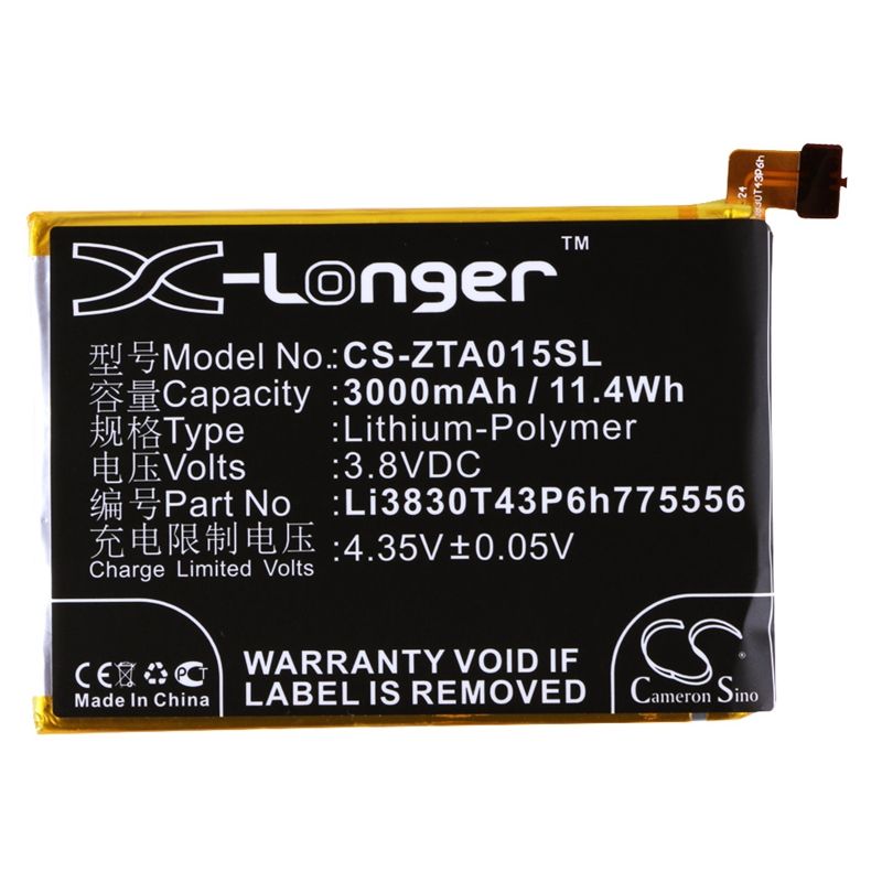 Li-polymer Battery Fits Zte, Axon A1, Axon A1p, Axon A2015 3.8v, 3000mah Mobile & SmartPhone Cameron Sino Technology Limited