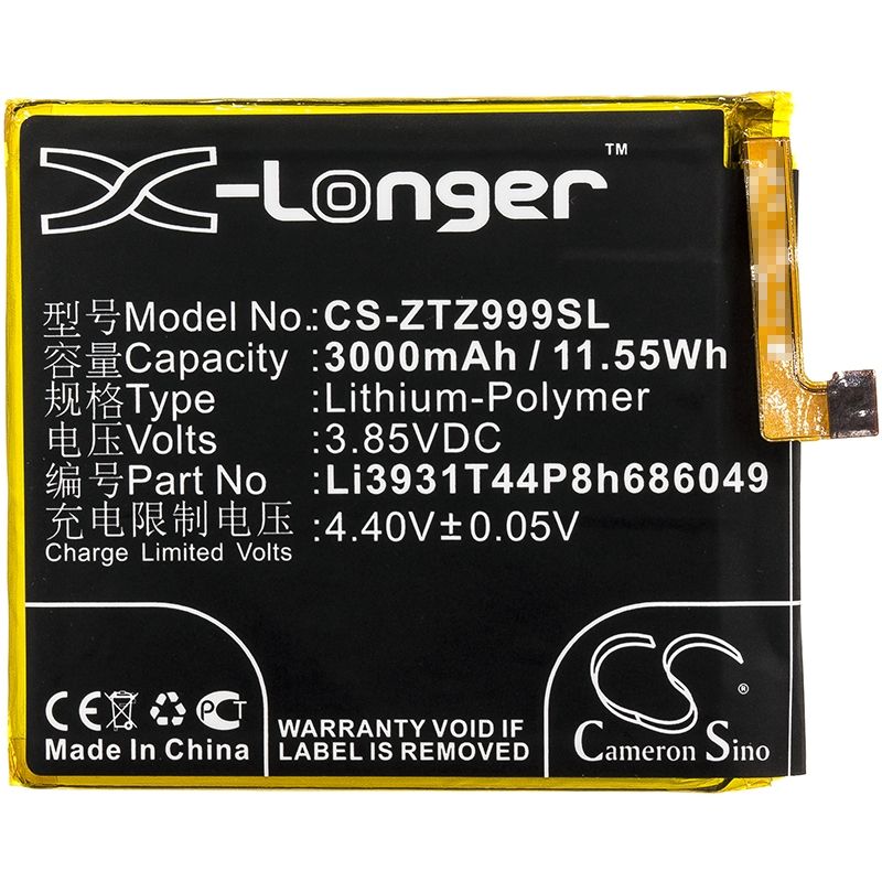 Li-Polymer Battery fits Zte, axon m, axon m lte-a, multy 3.85V, 3000mAh Mobile & SmartPhone Cameron Sino Technology Limited