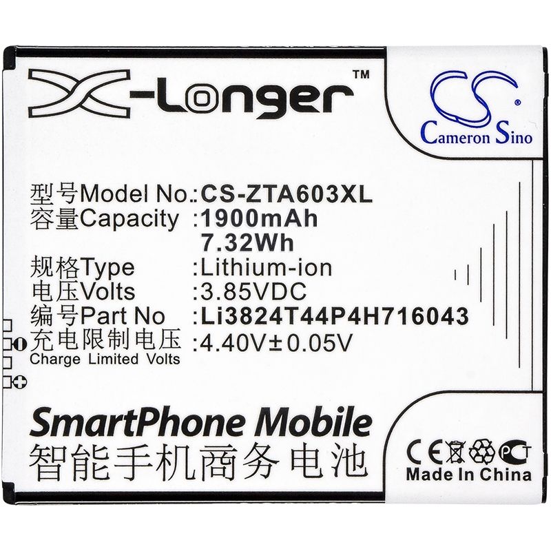 Li-ion Battery fits Zte, ba520, ba603, blade a520 3.85V, 1900mAh Mobile & SmartPhone Cameron Sino Technology Limited
