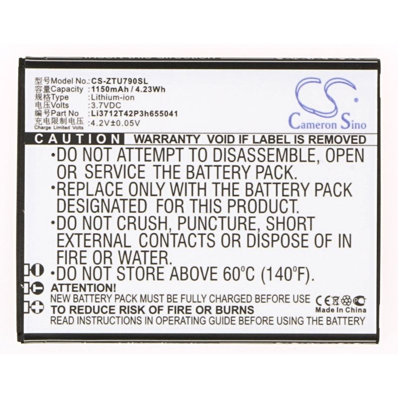 Li-ion Battery fits Zte, blade c310, l530g 3.7V, 1150mAh Communications Cameron Sino Technology Limited (Suspended)
