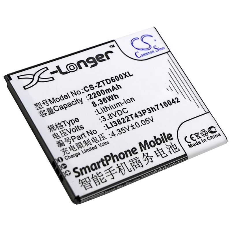 Li-ion Battery fits Zte, blade d6, blade d6 dual sim, d6 dual sim td-lte 3.8V, 2200mAh Mobile & SmartPhone Cameron Sino Technology Limited