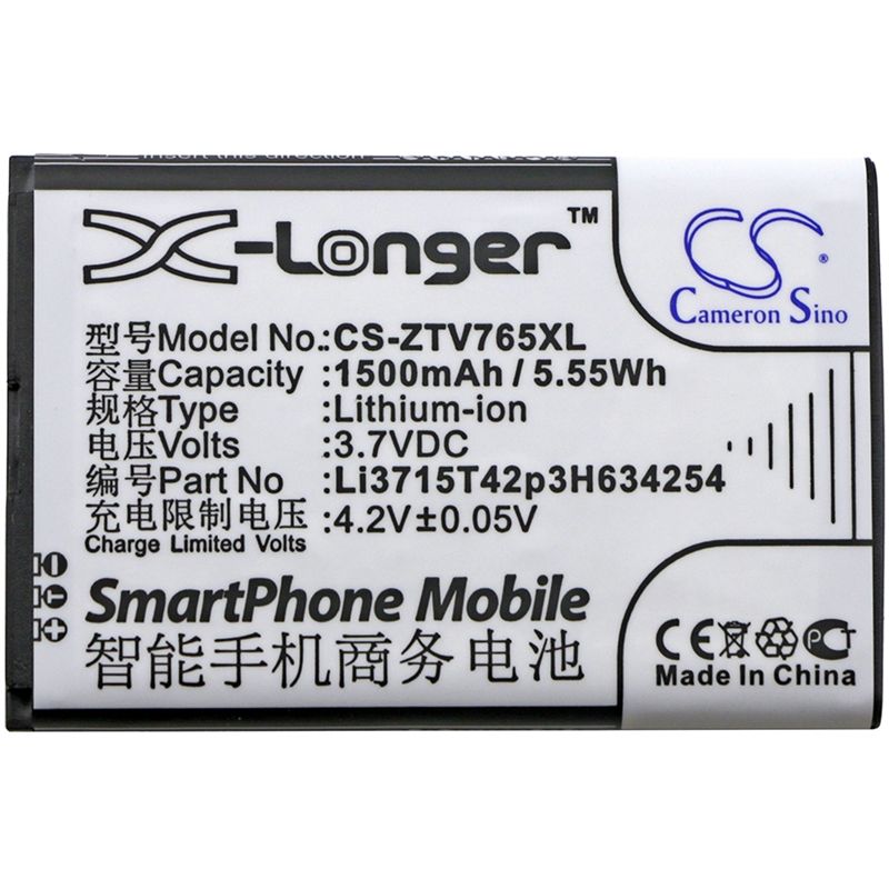 Li-ion Battery fits Zte, blade g, leo q1, v765 3.7V, 1500mAh Mobile & SmartPhone Cameron Sino Technology Limited