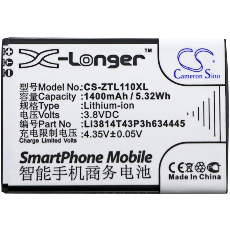 Li-ion Battery fits Zte, blade l110, blade l110 dual sim 3.8V, 1400mAh Mobile & SmartPhone Cameron Sino Technology Limited