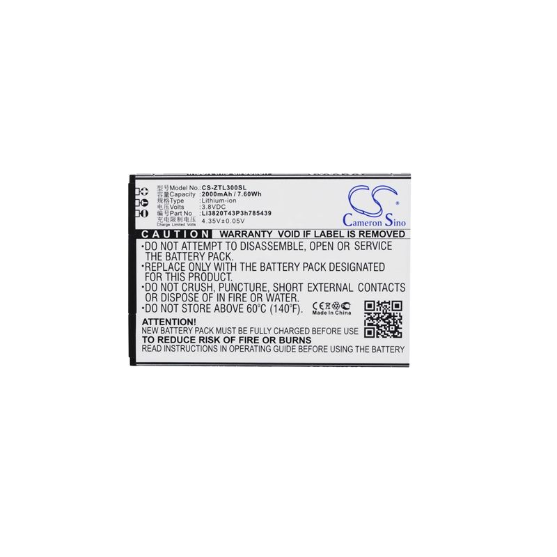 Li-ion Battery fits Zte, blade l3 3.8V, 2000mAh Mobile & SmartPhone Cameron Sino Technology Limited