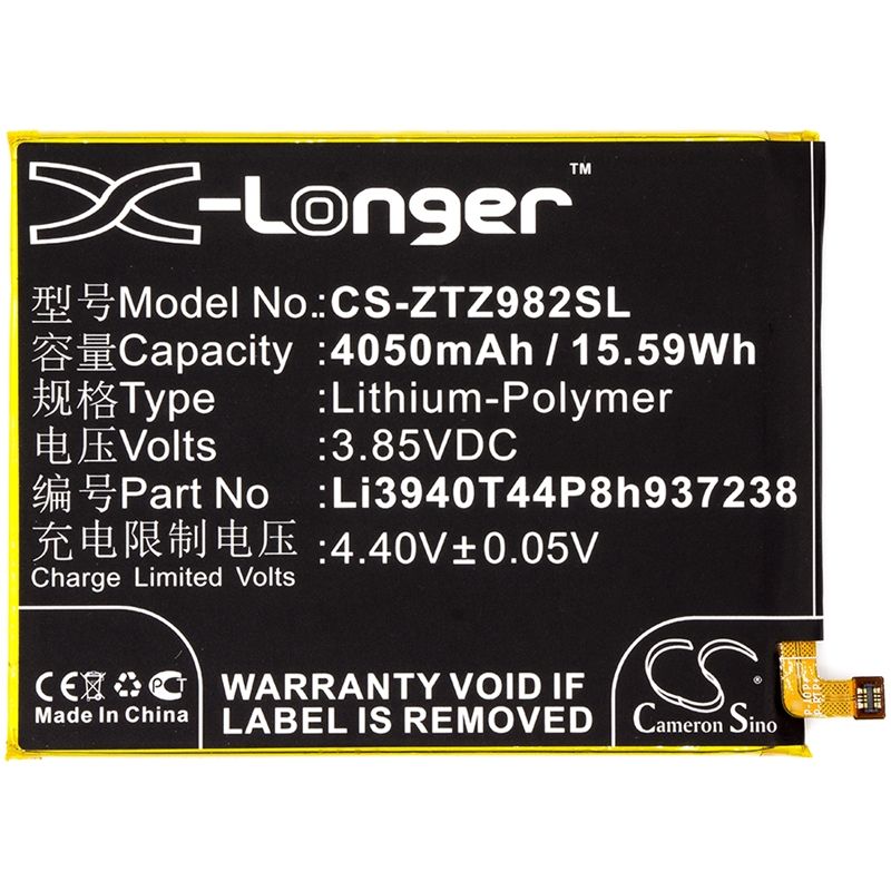 Li-polymer Battery Fits Zte, Blade Z Max, Z982 3.85v, 4050mah Mobile & SmartPhone Cameron Sino Technology Limited