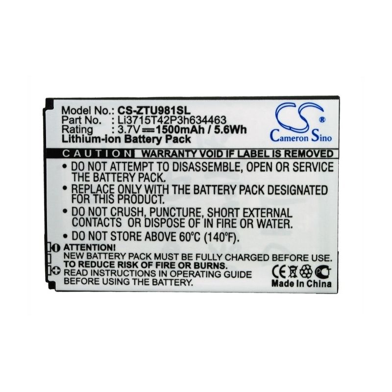Li-ion Battery fits Zte, d820, d821, u908 3.7V, 1500mAh Communications Cameron Sino Technology Limited (Suspended)