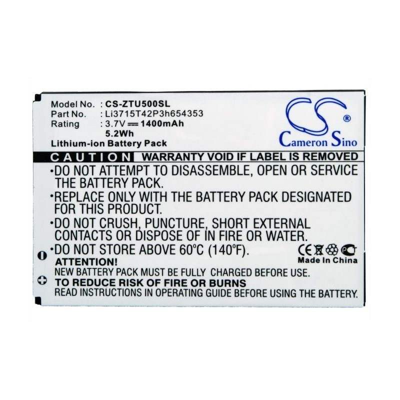 Li-ion Battery fits Zte, e760, raise, tmn silverbelt 3.7V, 1400mAh Mobile & SmartPhone Cameron Sino Technology Limited