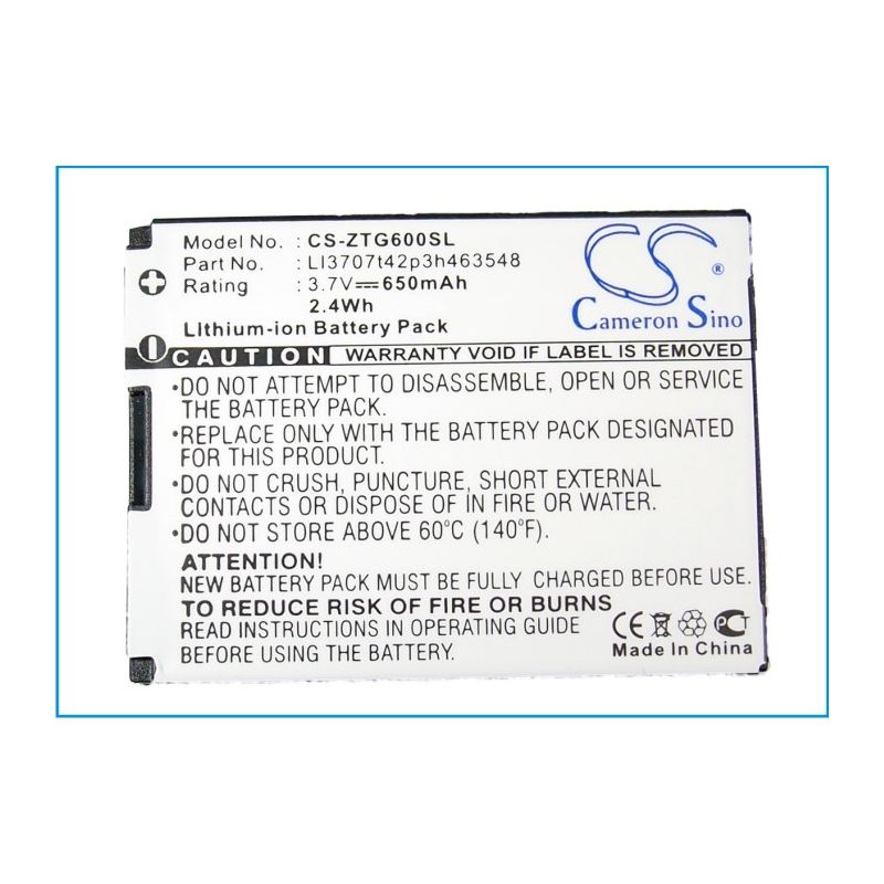 Li-ion Battery fits Zte, g6 3.7V, 650mAh Mobile & SmartPhone Cameron Sino Technology Limited