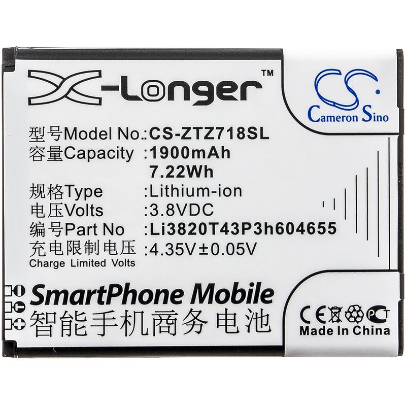 Li-ion Battery fits Zte, jasper lte, z718, z718tl 3.8V, 1900mAh Mobile & SmartPhone Cameron Sino Technology Limited