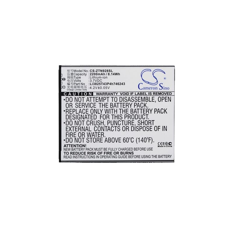Li-ion Battery fits Zte, n928, n928dt, n928st 3.7V, 2200mAh Communications Cameron Sino Technology Limited (Suspended)