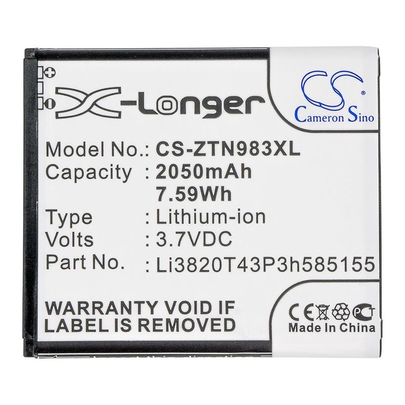 Li-ion Battery fits Zte, n983, solar, u960e 3.7V, 2050mAh Communications Cameron Sino Technology Limited (Suspended)