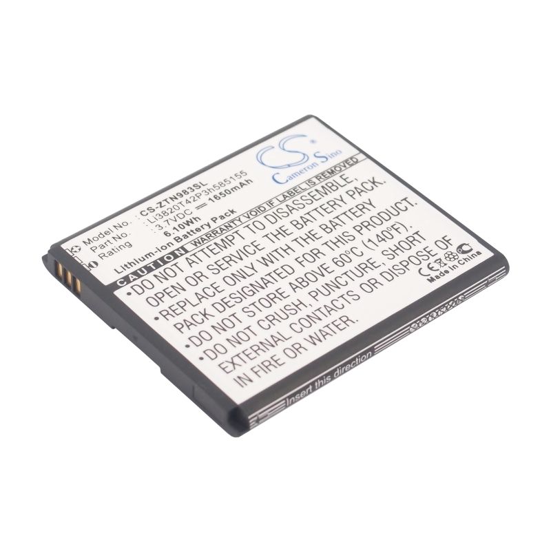 Li-ion Battery fits Zte, n983, solar, u960e 3.7V, 1650mAh Mobile & SmartPhone Cameron Sino Technology Limited