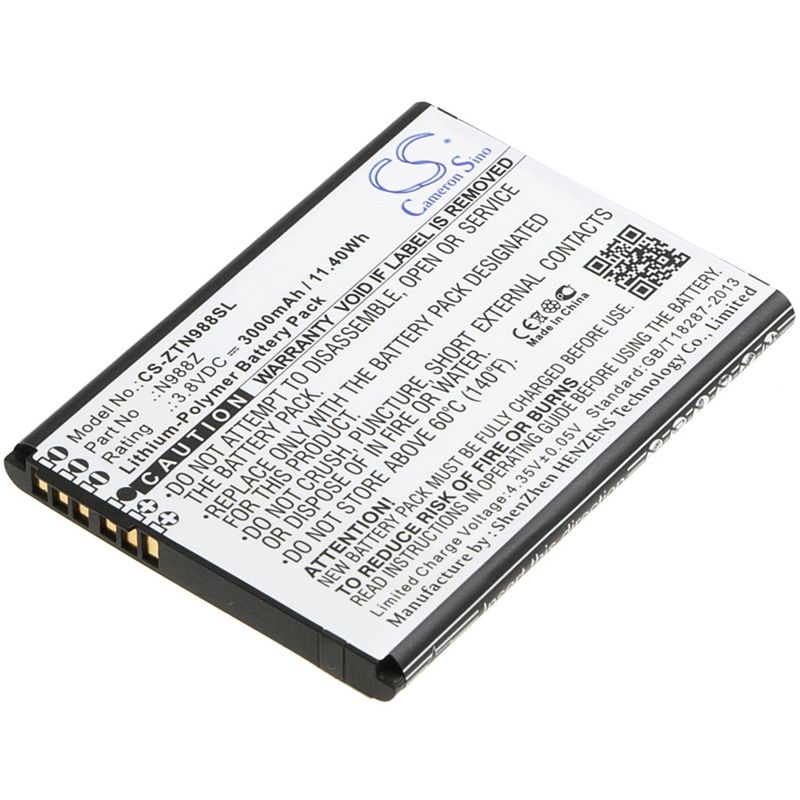 Li-Polymer Battery fits Zte, n988z 3.8V, 3000mAh Mobile & SmartPhone Cameron Sino Technology Limited
