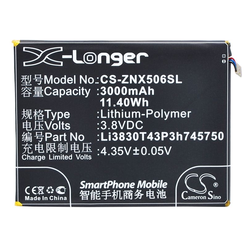 Li-Polymer Battery fits Zte, nubia z7, nubia z7 dual sim 3.8V, 3000mAh Communications Cameron Sino Technology Limited (Suspended)
