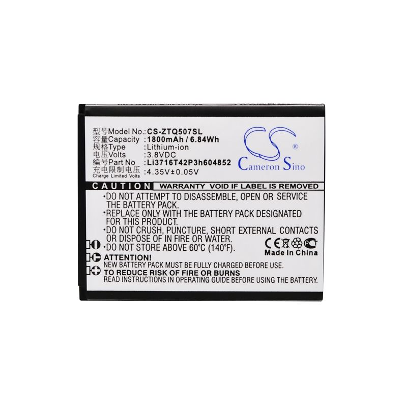 Li-ion Battery fits Zte, q507t 3.8V, 1800mAh Mobile & SmartPhone Cameron Sino Technology Limited
