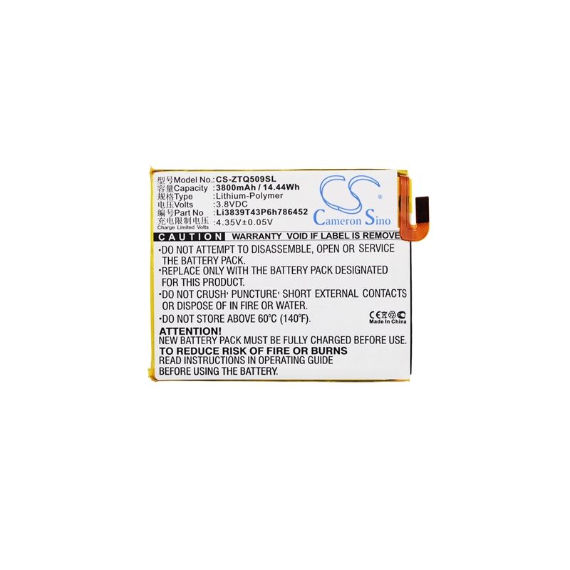 Li-Polymer Battery fits Zte, q509t, q509t dual sim td-lte, zmax 3.8V, 3800mAh Communications Cameron Sino Technology Limited (Suspended)