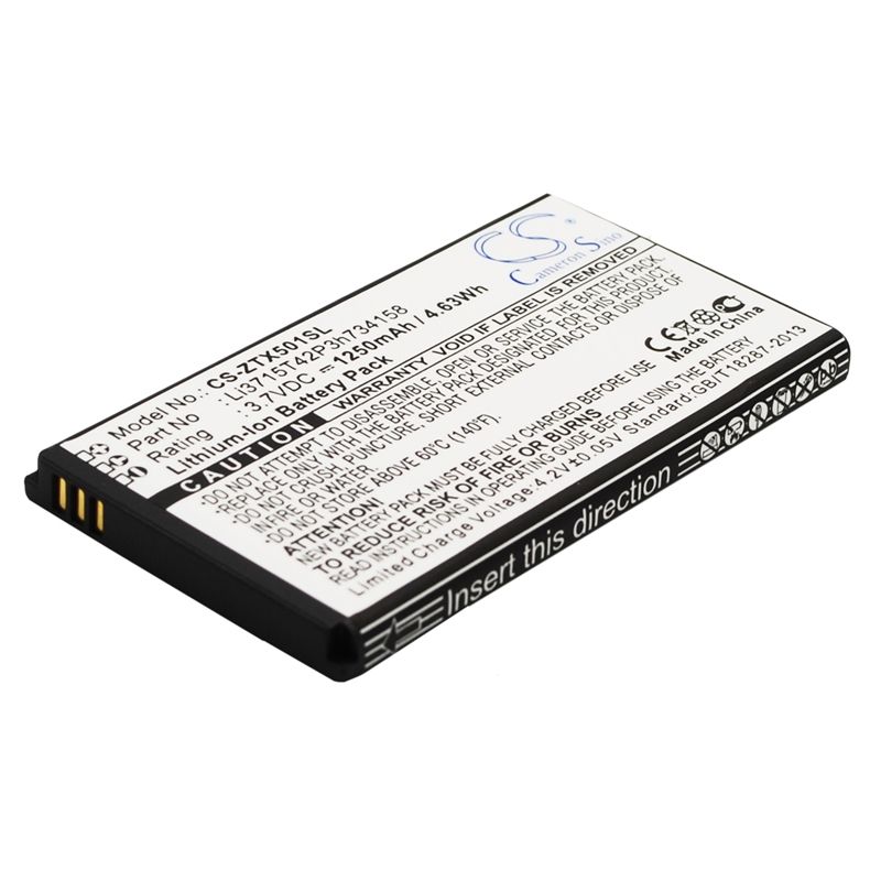 Li-ion Battery fits Zte, score m, x500m 3.7V, 1250mAh Mobile & SmartPhone Cameron Sino Technology Limited