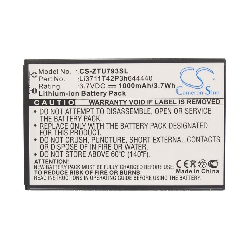Li-ion Battery fits Zte, u793 3.7V, 1000mAh Mobile & SmartPhone Cameron Sino Technology Limited