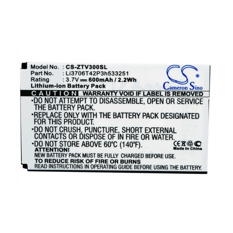 Li-ion Battery fits Zte, v190, v260, v270 3.7V, 600mAh Mobile & SmartPhone Cameron Sino Technology Limited