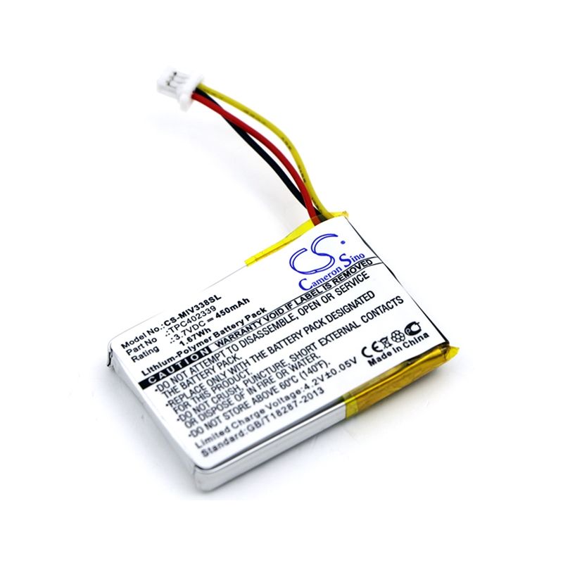 Li-Polymer Battery fits Mio, Mivue 338, Mivue 358p, Mivue 366 3.7V, 450mAh Dashcam Cameron Sino Technology Limited
