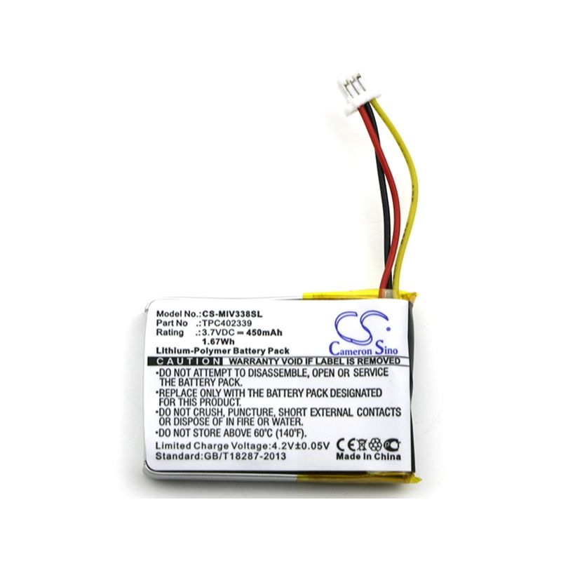 Li-Polymer Battery fits Mio, Mivue 338, Mivue 358p, Mivue 366 3.7V, 450mAh Dashcam Cameron Sino Technology Limited