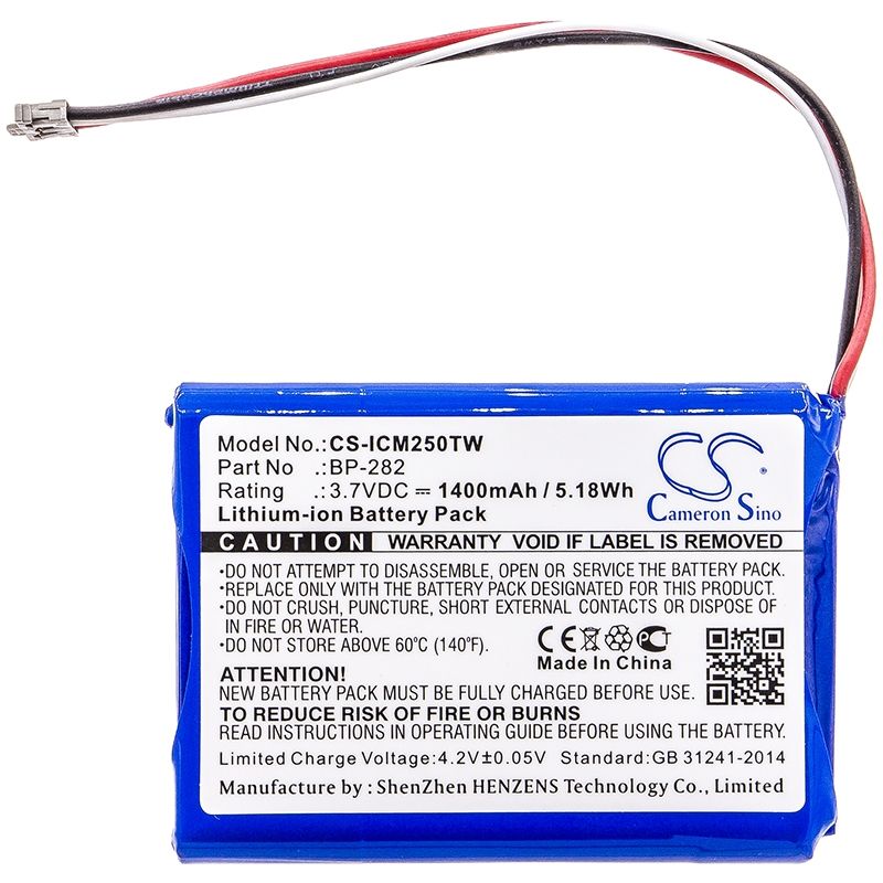 Li-ion Battery fits Icom, Ic-m25 3.7V, 1400mAh Two-Way Radio Cameron Sino Technology Limited