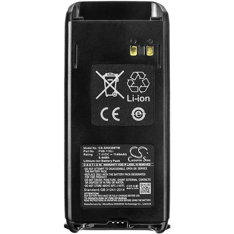 Li-ion Battery Fits Standard Horizon, Hx 290, Hx290 7.4v, 1140mah Two-Way Radio Cameron Sino Technology Limited