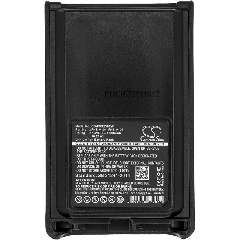 Li-ion Battery Fits Vertex, Vx230, Vx-230, Vx-231 7.4v, 1380mah Two-Way Radio Cameron Sino Technology Limited