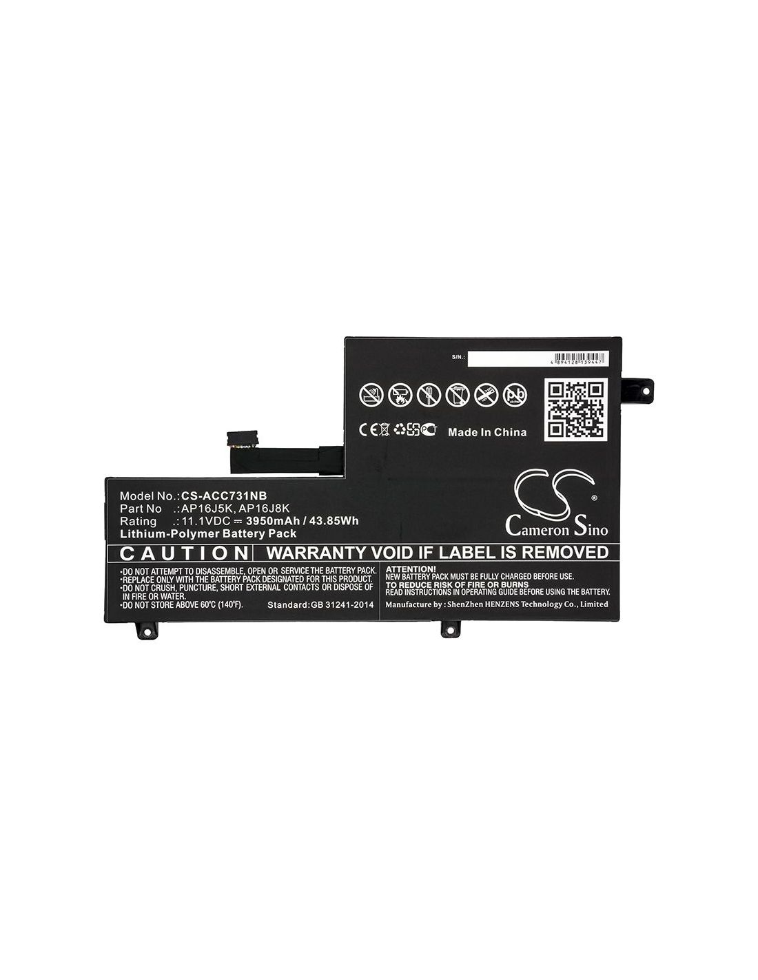 Li-Polymer Battery fits Acer, C731, C731-c78g, C731-c7p9 11.1V, 3950mAh Notebook & Laptop Cameron Sino Technology Limited