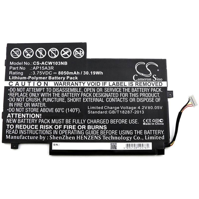 Li-Polymer Battery fits Acer, Aspire Switch 10e, Sw3-013, Sw3-013-1566 3.75V, 8050mAh Notebook & Laptop Cameron Sino Technology Limited