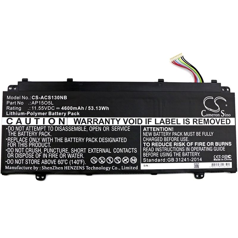 Li-Polymer Battery fits Acer, Aspire S 13, Aspire S 13 S5-371-52jr, Aspire S 13 S5-371t-58cc 11.55V, 4600mAh Notebook & Laptop Cameron Sino Technology Limited