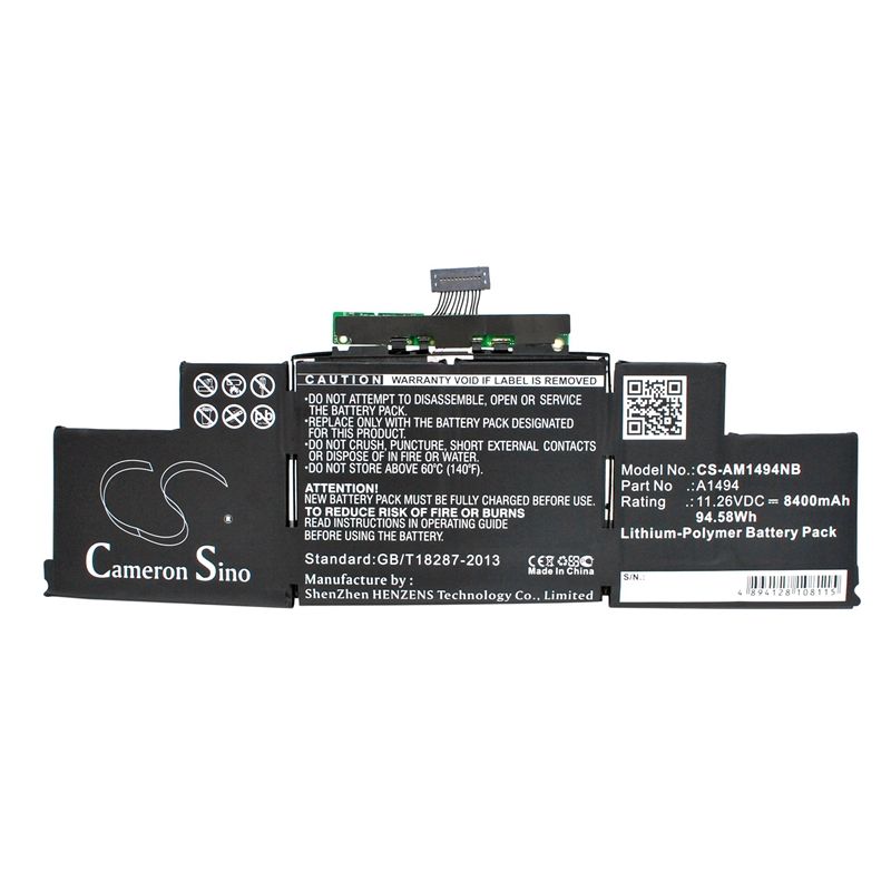 Li-polymer Battery Fits Apple, Macbook Pro Retina Display 15" A1398, Macbook Pro Retina Display 15" Late 2013, Me293 11.26v, 840 Notebook & Laptop Cameron Sino Technology Limited