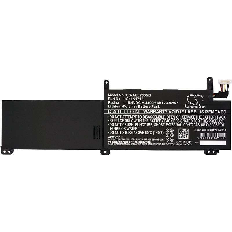 Li-Polymer Battery fits Asus, Gl703gm, Rog Strix Gl703gm, Rog Strix Gl703gm Scar Edition 15.4V, 4800mAh Notebook & Laptop Cameron Sino Technology Limited