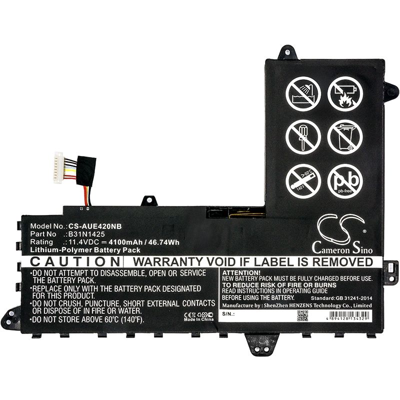 Li-Polymer Battery fits Asus, E402ma, Eeebook E402ma, Eeebook E402ma-wx0001h 11.4V, 4100mAh Notebook & Laptop Cameron Sino Technology Limited