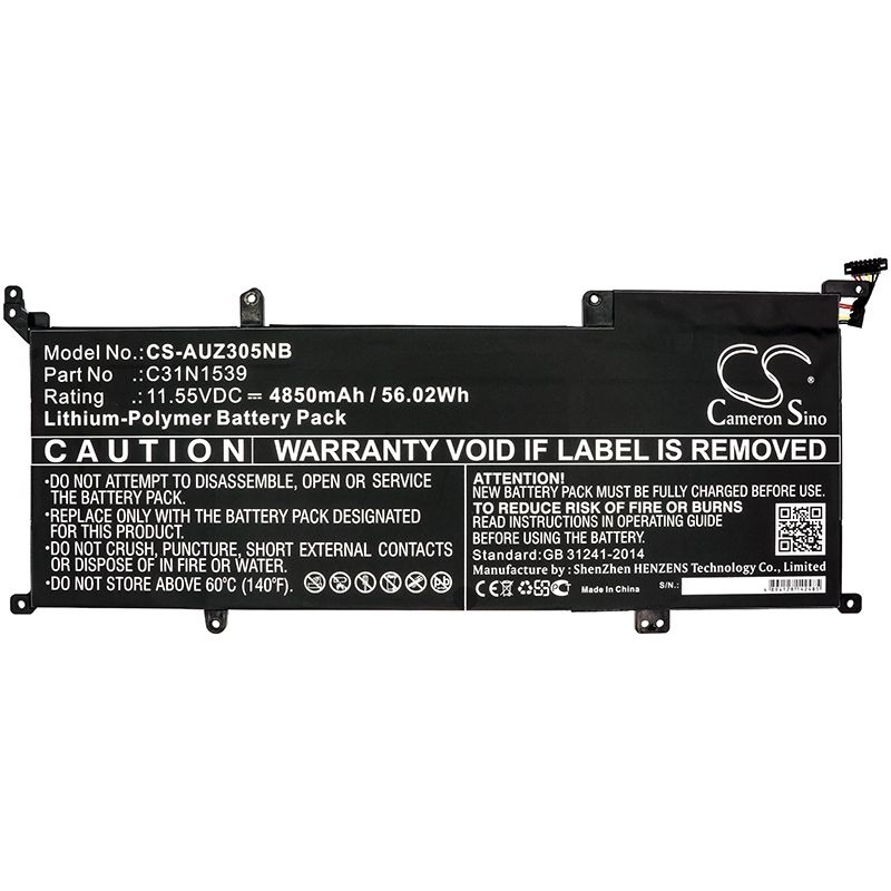 Li-Polymer Battery fits Asus, Ux305ua, Ux305uab, Zenbook Ux305ua 11.55V, 4850mAh Notebook & Laptop Cameron Sino Technology Limited