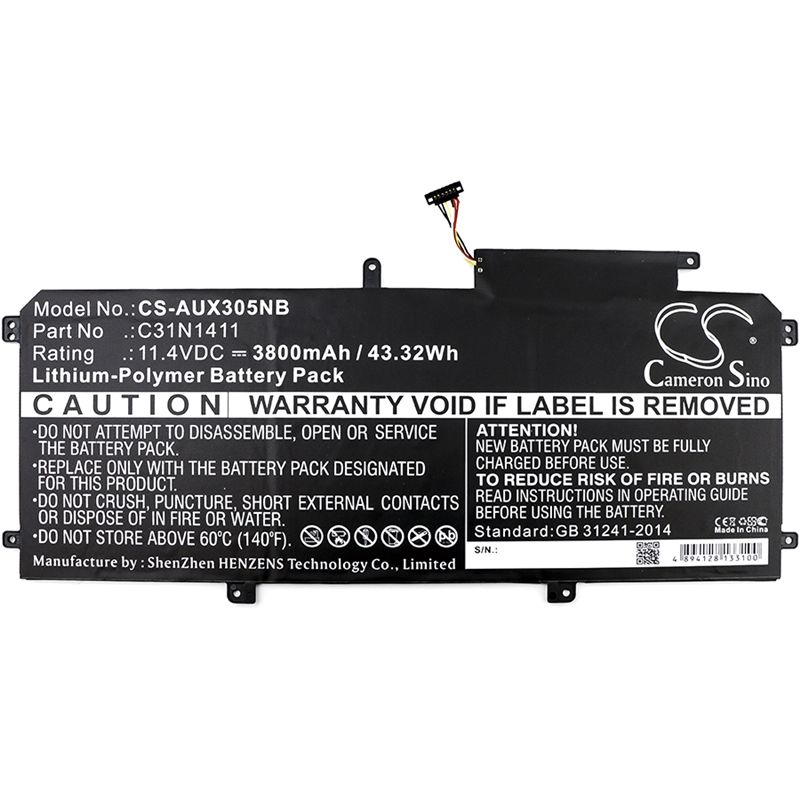 Li-polymer Battery Fits Asus, U305ca6y30, U305f 13.3 Inch, U305fa5y10 11.4v, 3800mah Notebook & Laptop Cameron Sino Technology Limited