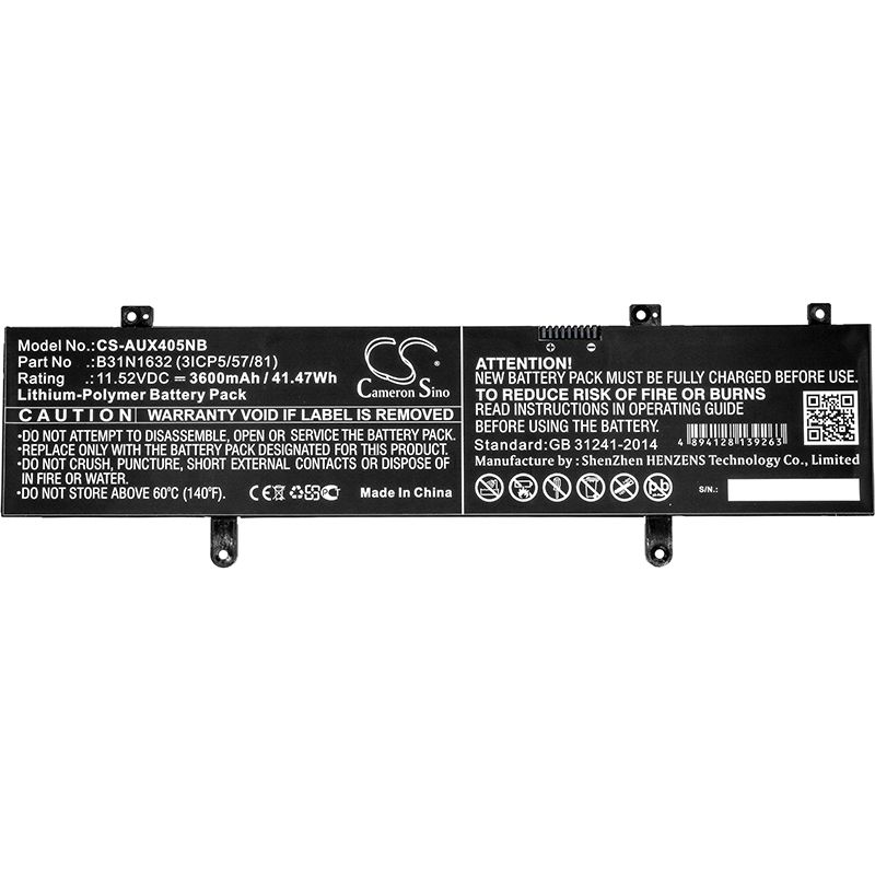 Li-Polymer Battery fits Asus, Vivobook 14, X405, X405ua 11.52V, 3600mAh Notebook & Laptop Cameron Sino Technology Limited