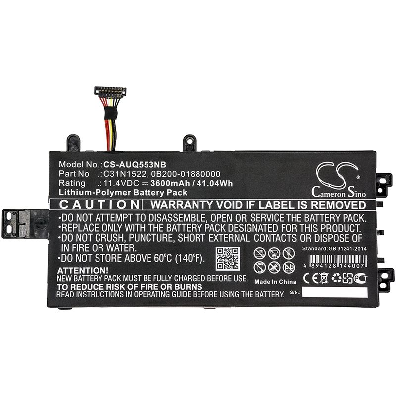 Li-Polymer Battery fits Asus, Q553u, Q553ub-bsi7t13 11.4V, 3600mAh Notebook & Laptop Cameron Sino Technology Limited