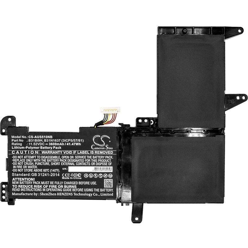 Li-polymer Battery Fits Asus, N580gd, N580vd, S510 11.52v, 3600mah Notebook & Laptop Cameron Sino Technology Limited