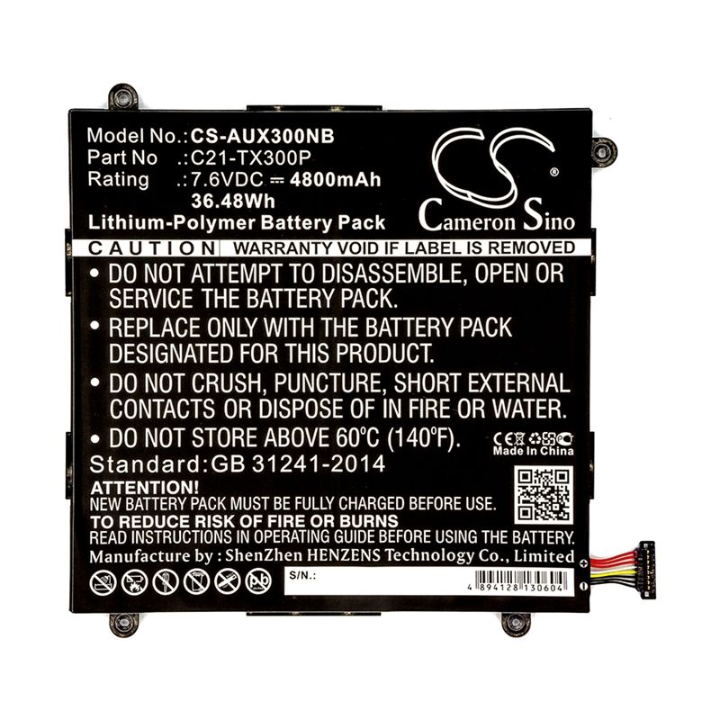 Li-Polymer Battery fits Asus, Transformer Book Tx300ca, Transformer Book Tx300ca 13.3" 7.6V, 4800mAh Computer Cameron Sino Technology Limited