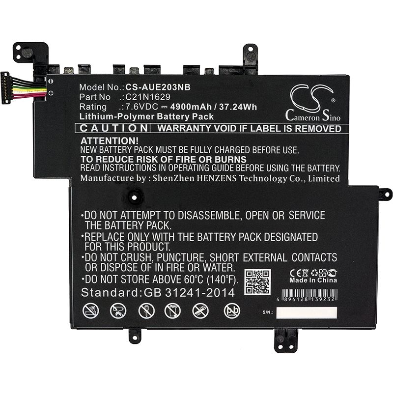 Li-polymer Battery Fits Asus, E203, E203n, E203na 7.6v, 4900mah Notebook & Laptop Cameron Sino Technology Limited