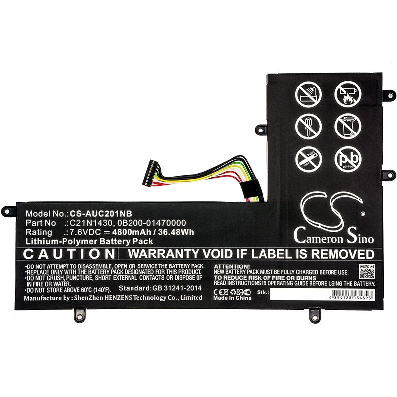 Li-Polymer Battery fits Asus, Chromebook C201, Chromebook C201p, Chromebook C201pa 7.6V, 4800mAh Notebook & Laptop Cameron Sino Technology Limited