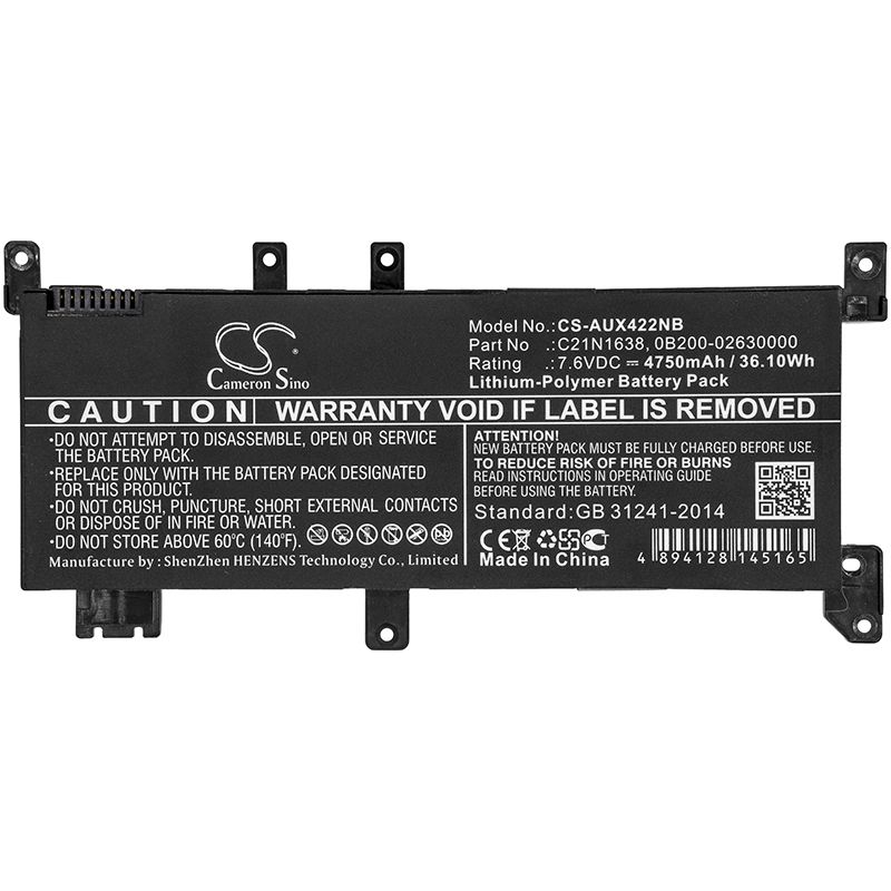 Li-Polymer Battery fits Asus, F442ur, Vivobook 14 X442u, Vivobook 14 X442ua 7.6V, 4750mAh Notebook & Laptop Cameron Sino Technology Limited