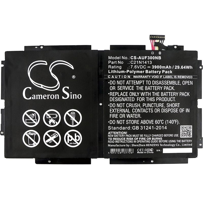 Li-Polymer Battery fits Asus, T300fa-dh12, T300fa-dh12t-ca, T300fa-fe001h 7.6V, 3900mAh Notebook & Laptop Cameron Sino Technology Limited